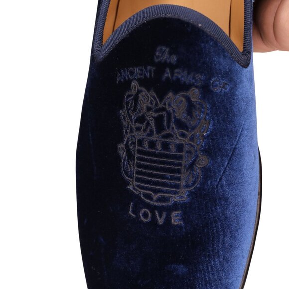 NEW Blu Scarpa Italy Men 19.5 Navy Blue Velvet Dress Shoe Slipper Formal Loafers - Picture 13 of 14